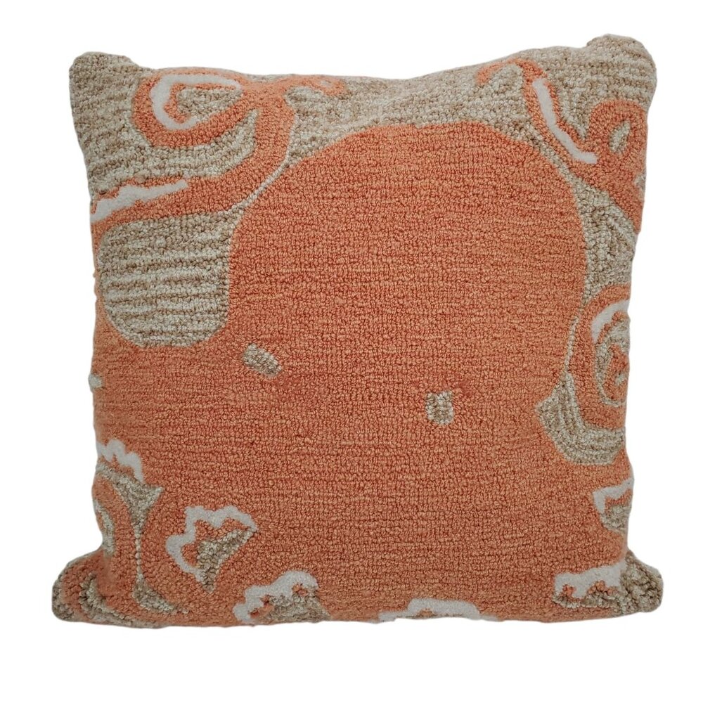 Liora Manne Decorative Octopus Orange Beige Throw Pillow 16"x16" Zip Closure